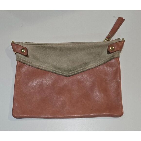 Two-Tone Leather Wristlet With Zipper & Snap Closure - Picture 2 of 6